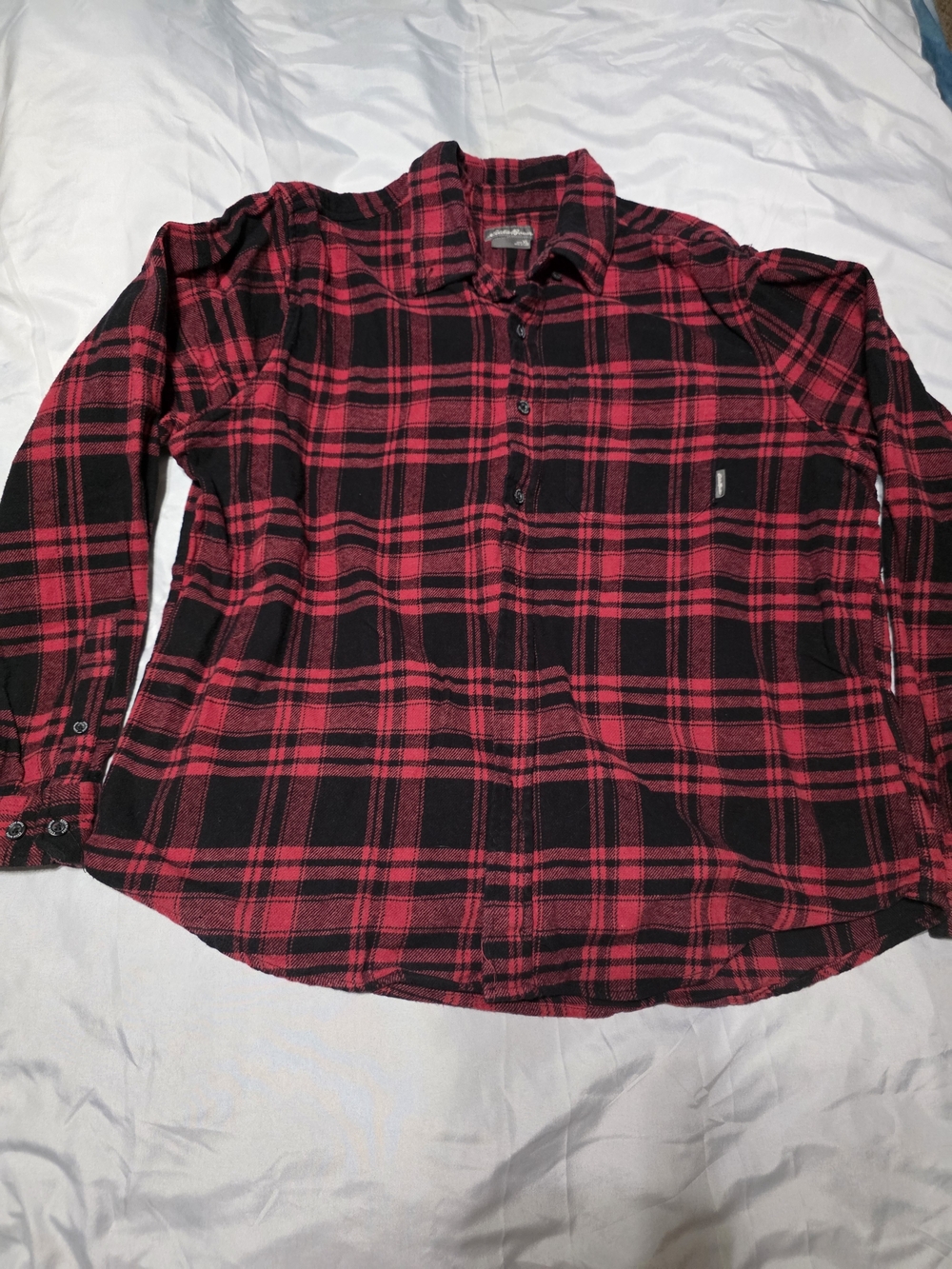 Eddie Bauer Red and Black Plaid Long-Sleeve Button-Down Shirt